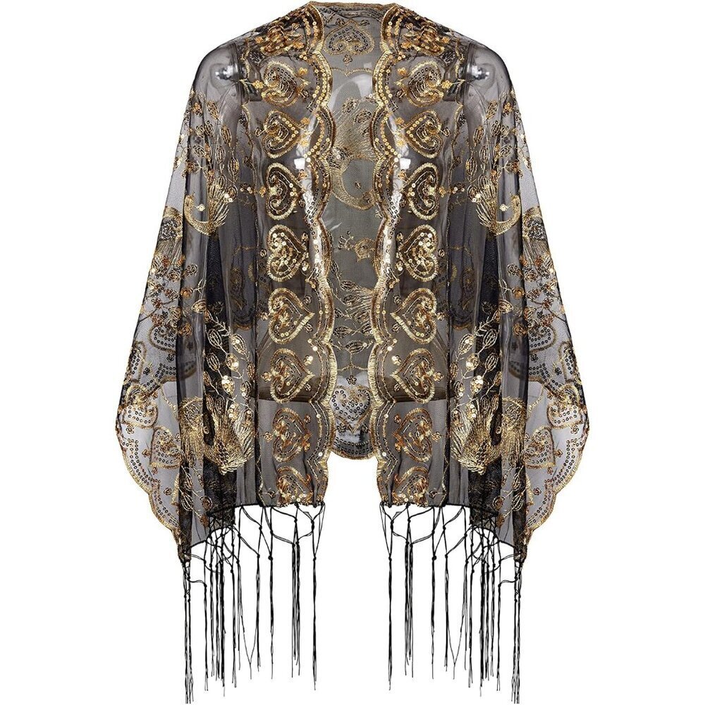 Sequin Shawl Wrap Women Polyester Fringed Evening Bridal Party Wrap